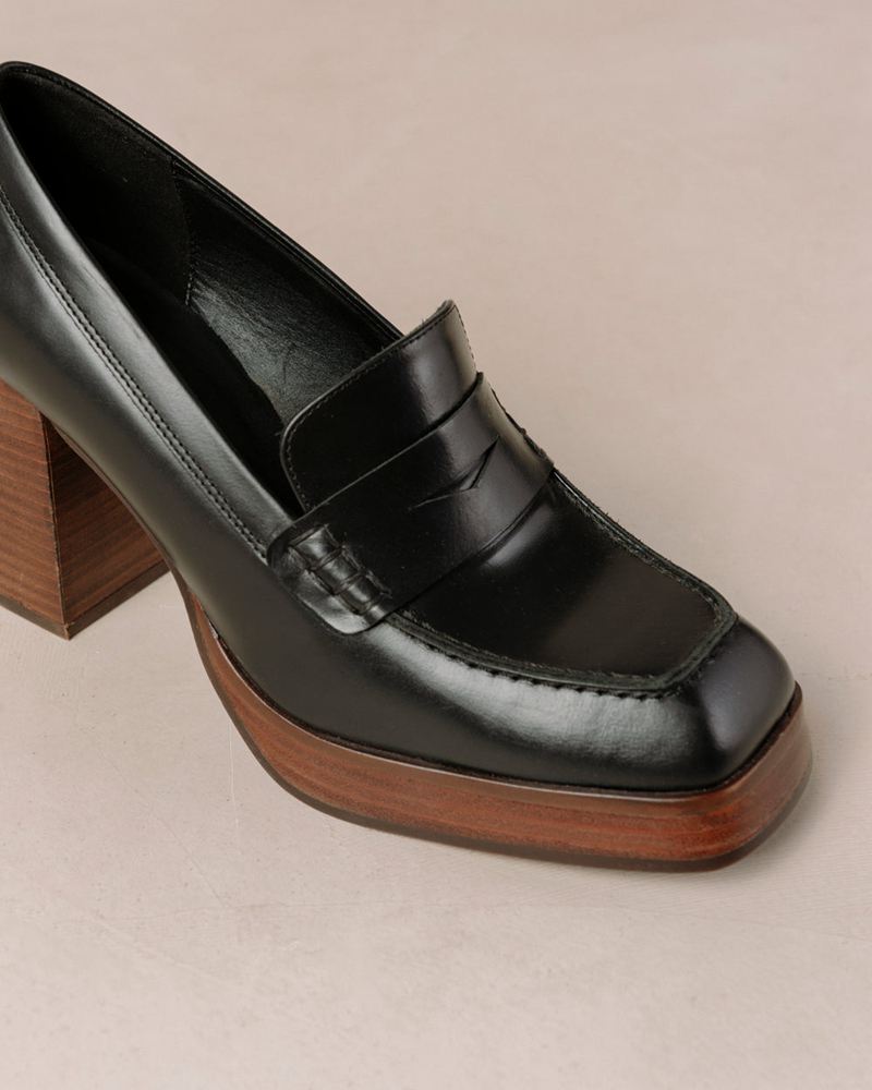 Black Alohas Busy Leather Women's Loafers | JINYH7530