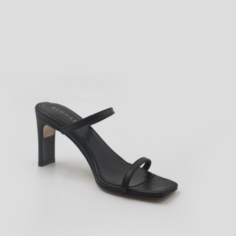 Black Alohas Cannes Leather Women's Sandals | ENUJR7203