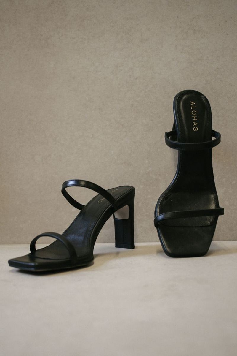 Black Alohas Cannes Leather Women's Sandals | ENUJR7203