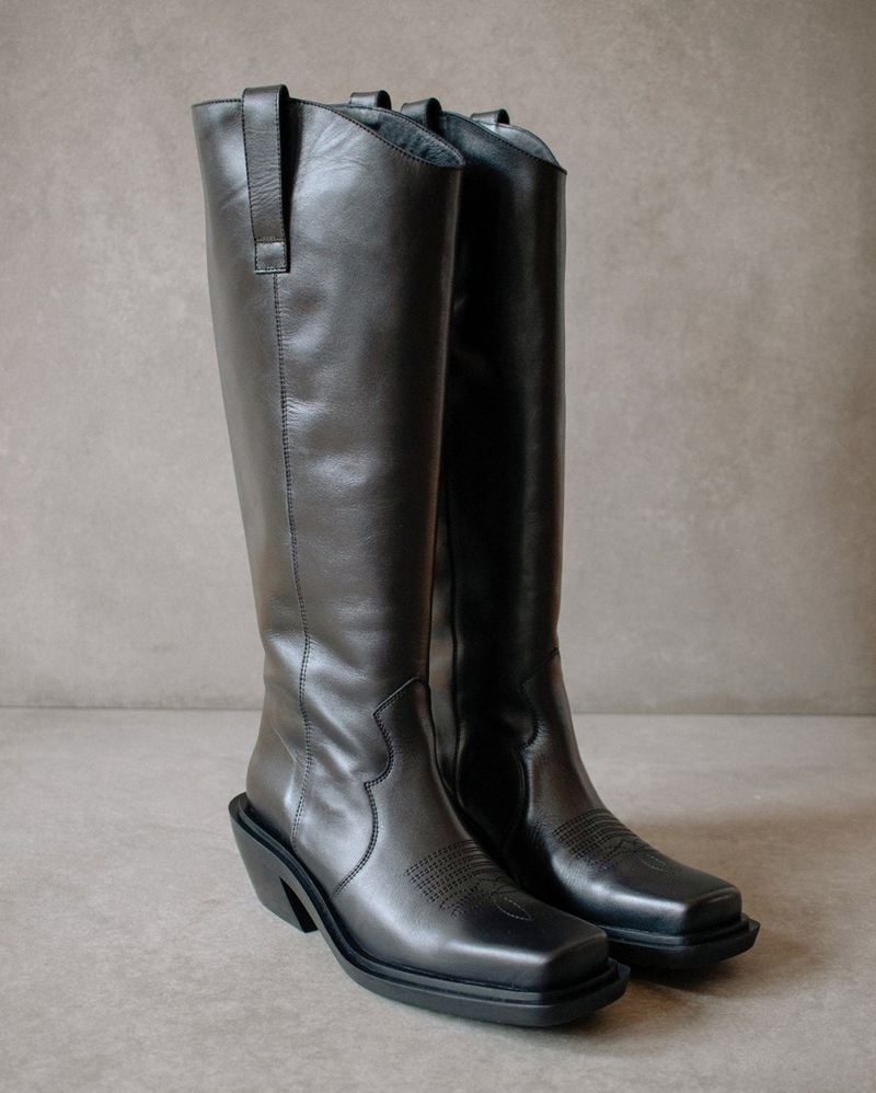 Black Alohas Cattle Leather Women's Knee-High Boots | JQHOT5270