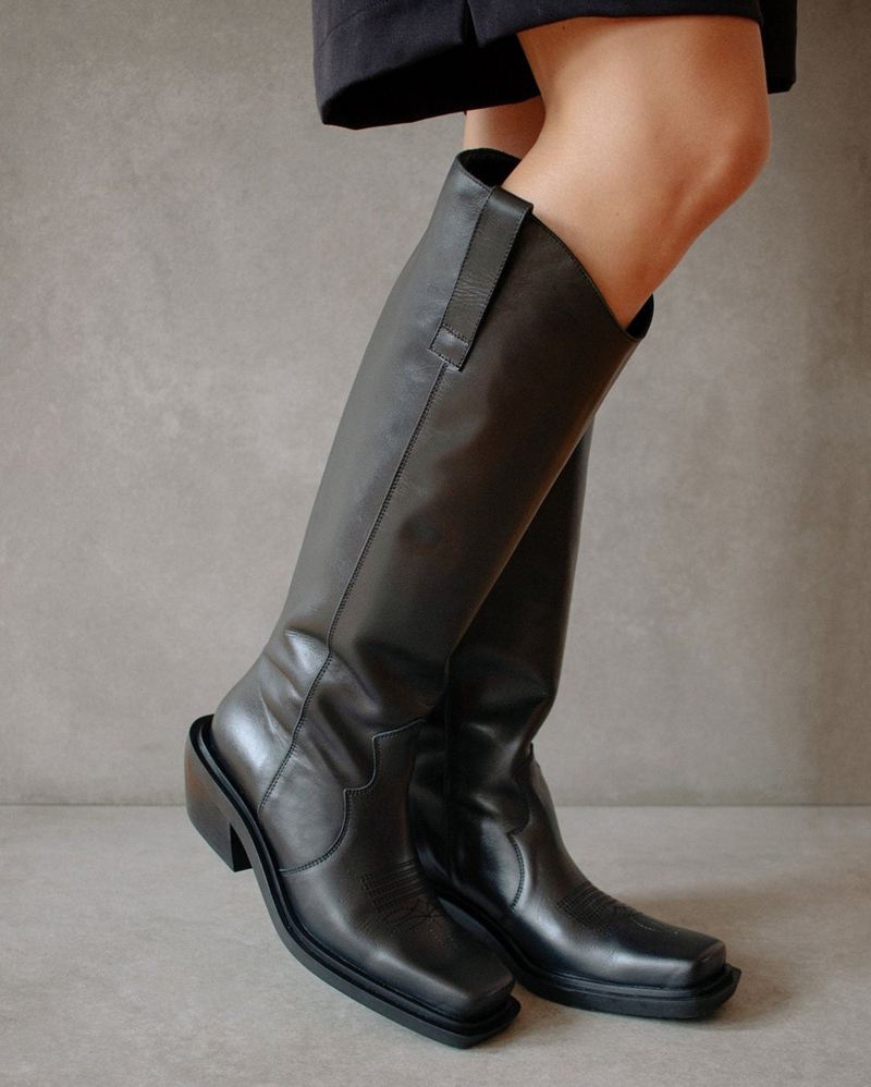 Black Alohas Cattle Leather Women's Knee-High Boots | JQHOT5270