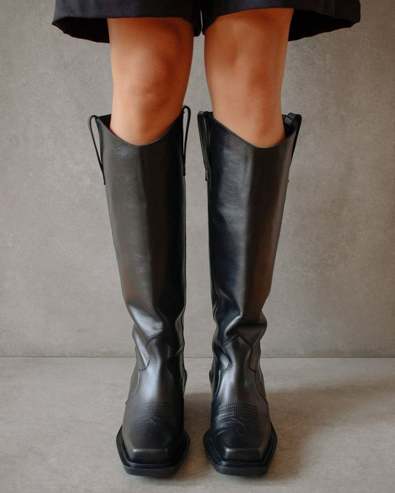 Black Alohas Cattle Leather Women's Knee-High Boots | JQHOT5270