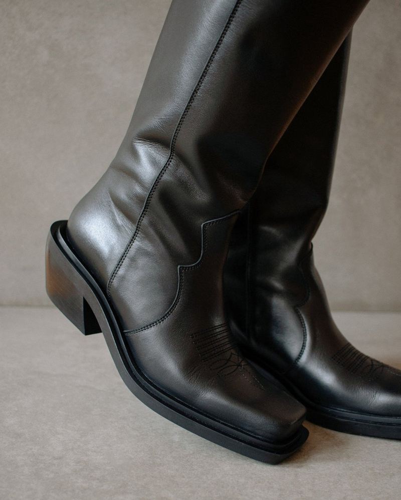 Black Alohas Cattle Leather Women's Knee-High Boots | JQHOT5270