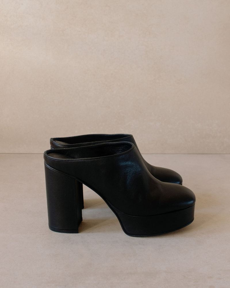 Black Alohas Clock Out Women's Mules | PSZTN6970