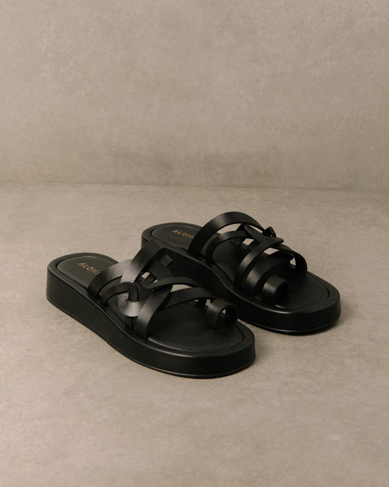 Black Alohas Cool Leather Women's Sandals | YKXPM3186