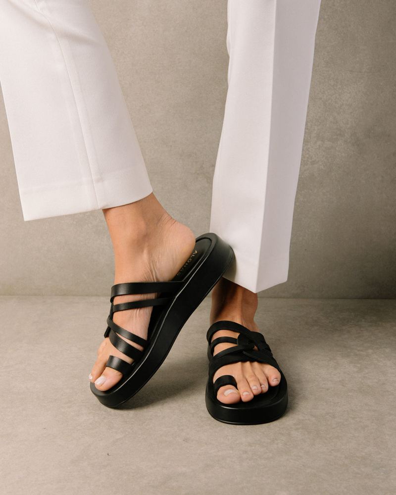 Black Alohas Cool Leather Women's Sandals | YKXPM3186