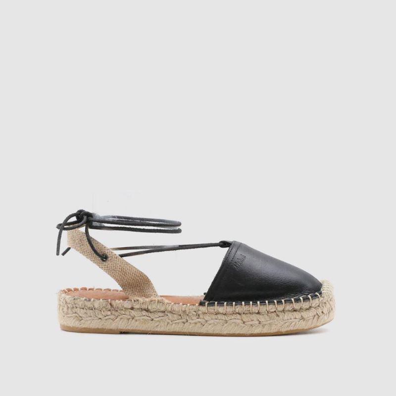 Black Alohas Cristinas Leather Women's Espadrilles | VQWGX1837