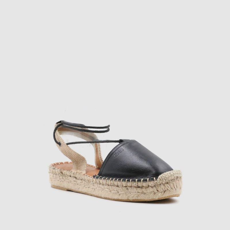 Black Alohas Cristinas Leather Women's Espadrilles | VQWGX1837