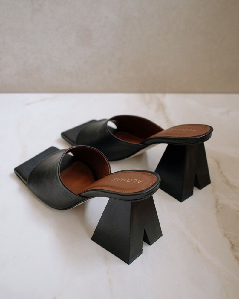 Black Alohas Dune Leather Women's Mules | OVASP7654