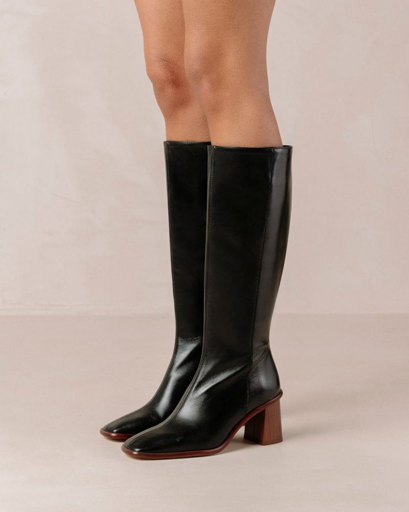 Black Alohas East Leather Women's Knee-High Boots | ERAPK6324