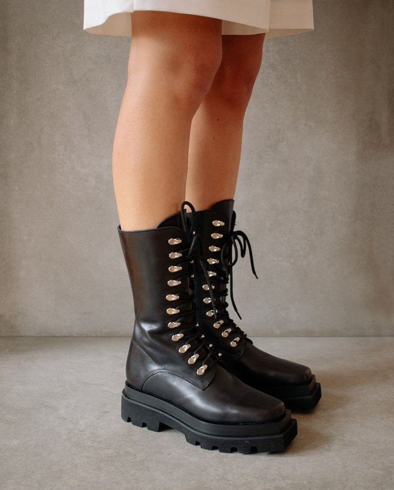 Black Alohas Hangar Women's Combat Boots | PDZOA6021