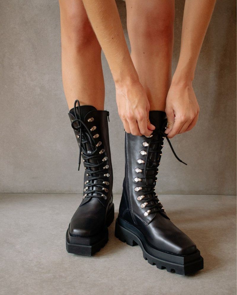 Black Alohas Hangar Women's Combat Boots | PDZOA6021