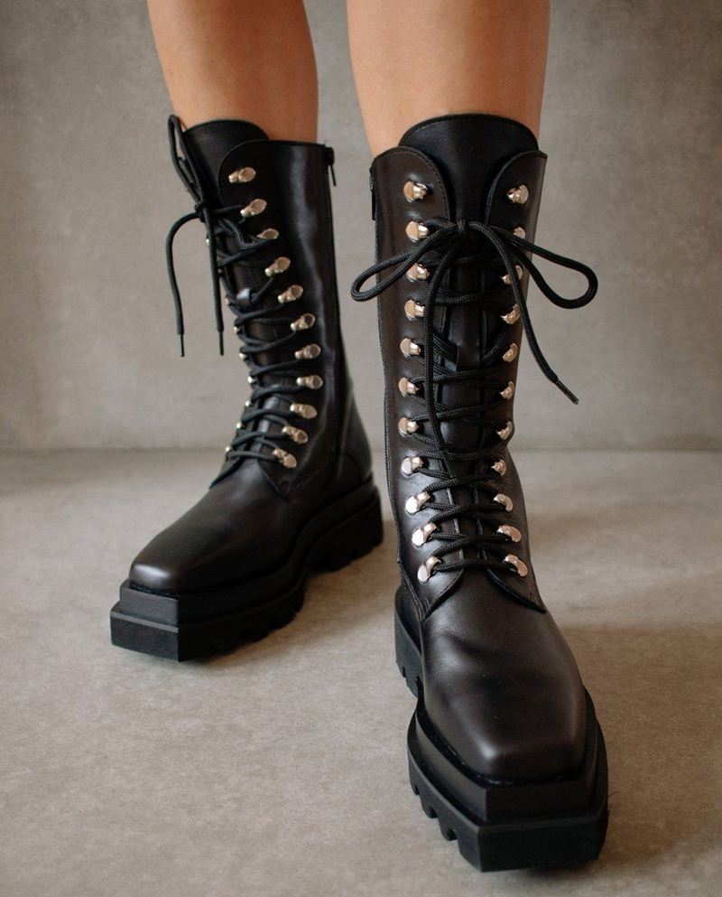 Black Alohas Hangar Women's Combat Boots | PDZOA6021