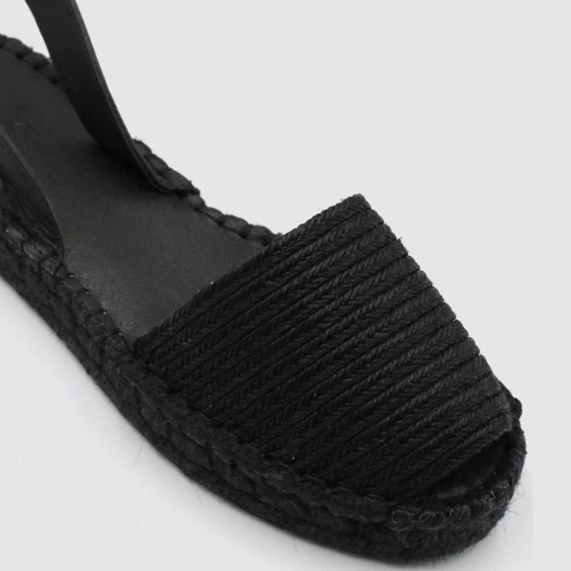 Black Alohas Ibizas Platform Raffia Women's Espadrilles | QIVDN1693