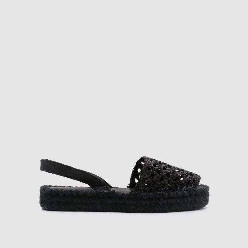 Black Alohas Ibizas Rattan Women's Espadrilles | ZRNAD9746