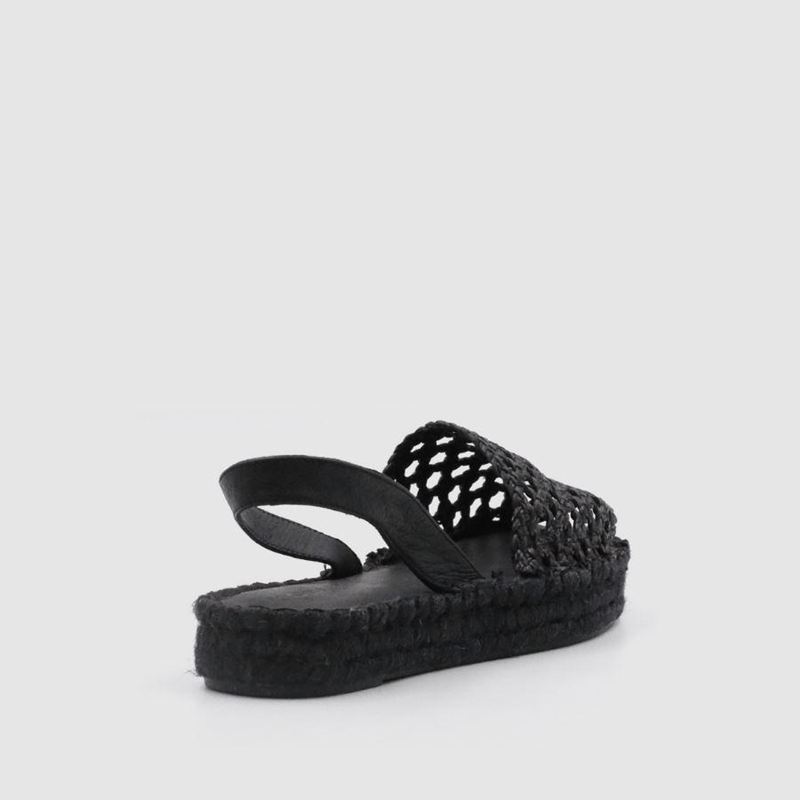 Black Alohas Ibizas Rattan Women's Espadrilles | ZRNAD9746