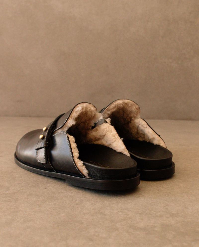 Black Alohas Incense Furry Women's Mules | TAHJR7905