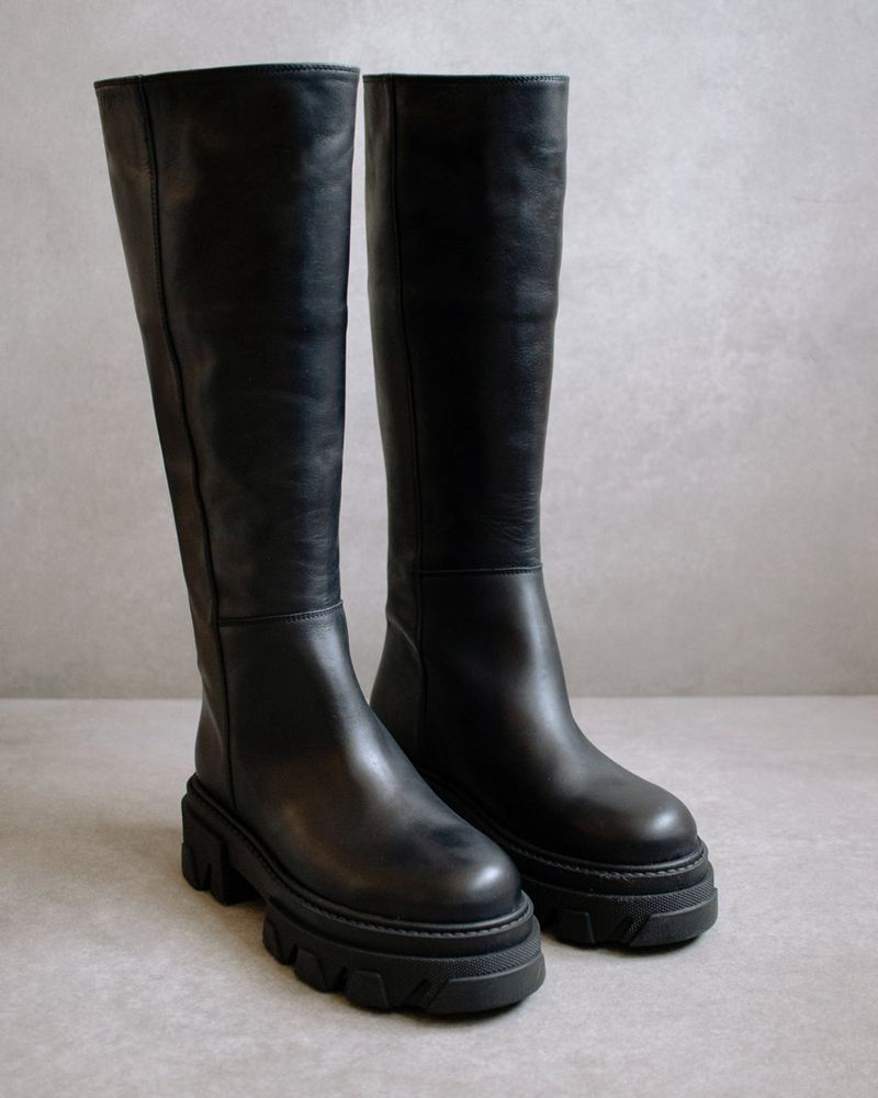 Black Alohas Katiuska Leather Women's Knee-High Boots | TDCUK5764