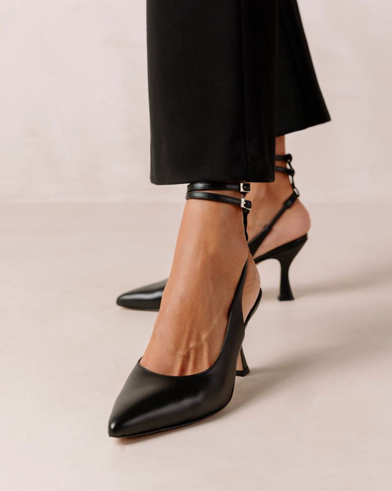 Black Alohas Louise Leather Women's Heels | GUWPH8942