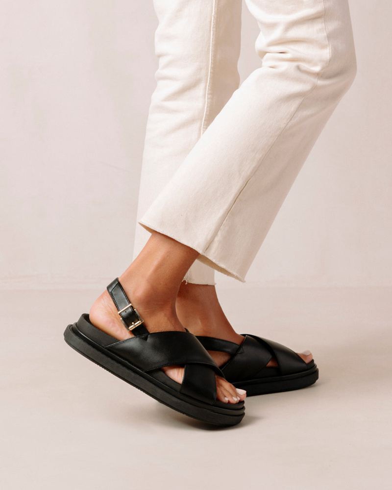 Black Alohas Marshmallow Vegan Leather Women's Sandals | HTZNC5816