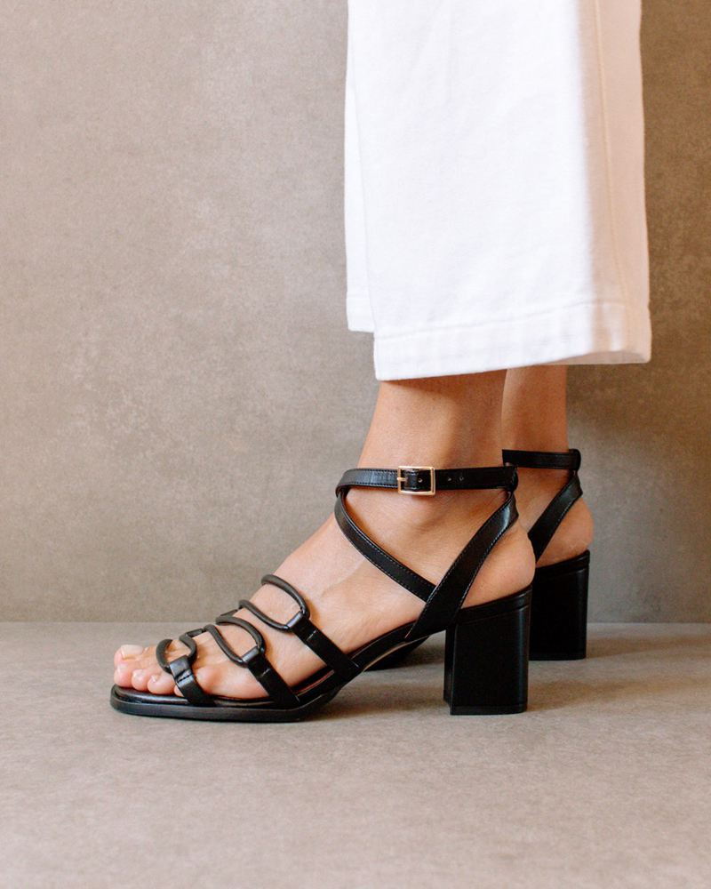 Black Alohas Mick Vegan Leather Women's Sandals | IDJCK7801