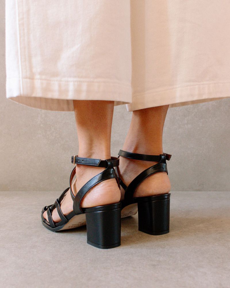 Black Alohas Mick Vegan Leather Women's Sandals | IDJCK7801