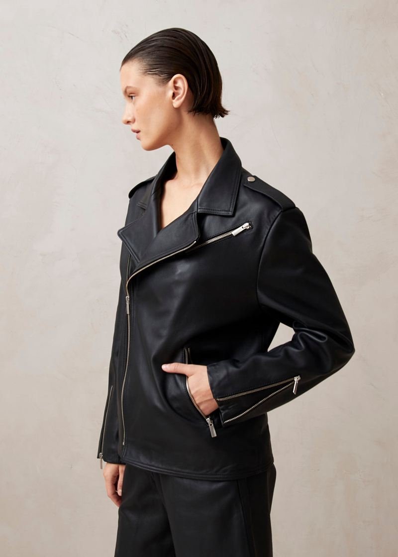 Black Alohas Paris Leather Women's Jackets | KUOLE1439