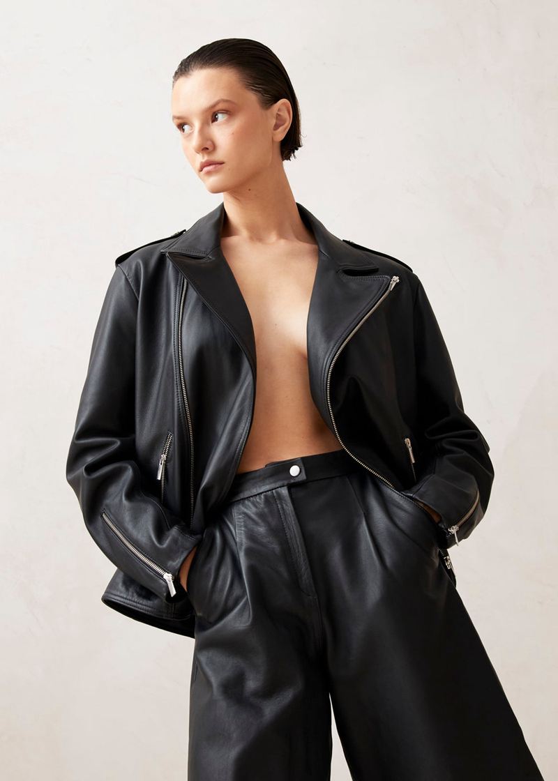 Black Alohas Paris Leather Women's Jackets | KUOLE1439