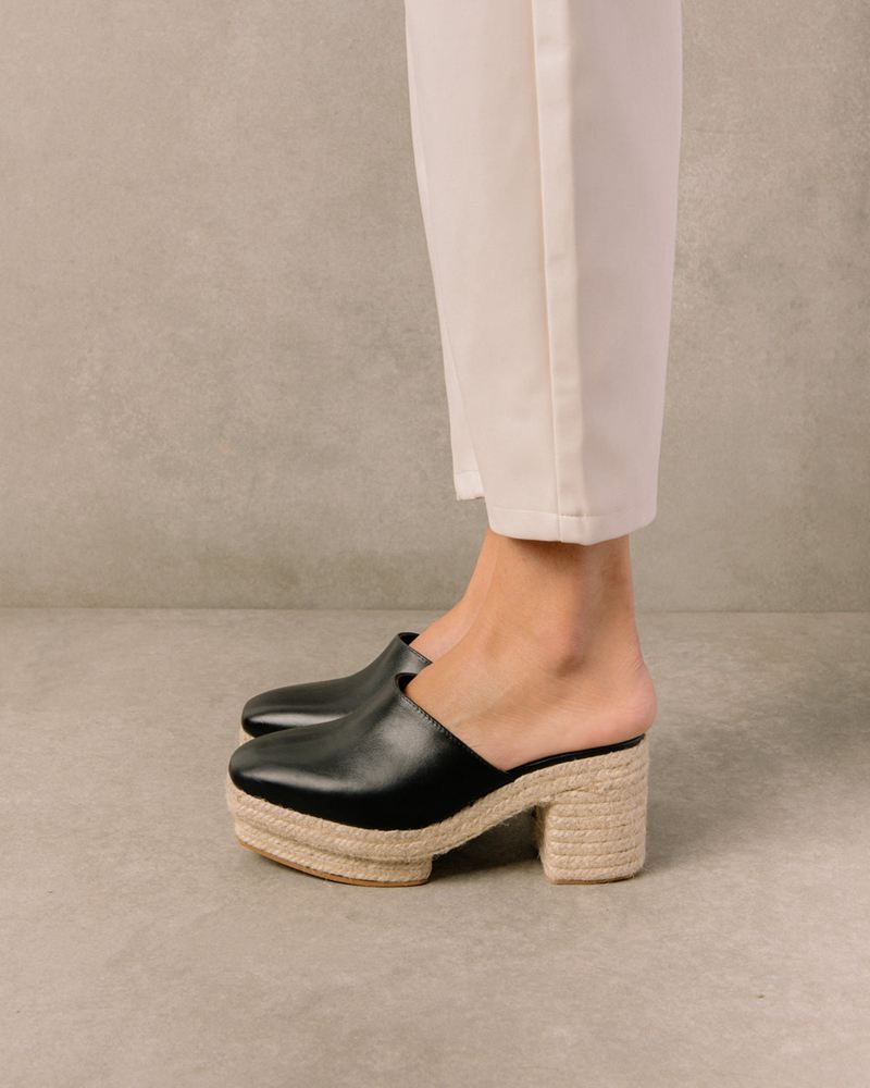 Black Alohas Pico Leather Women's Mules | BMFXS1739