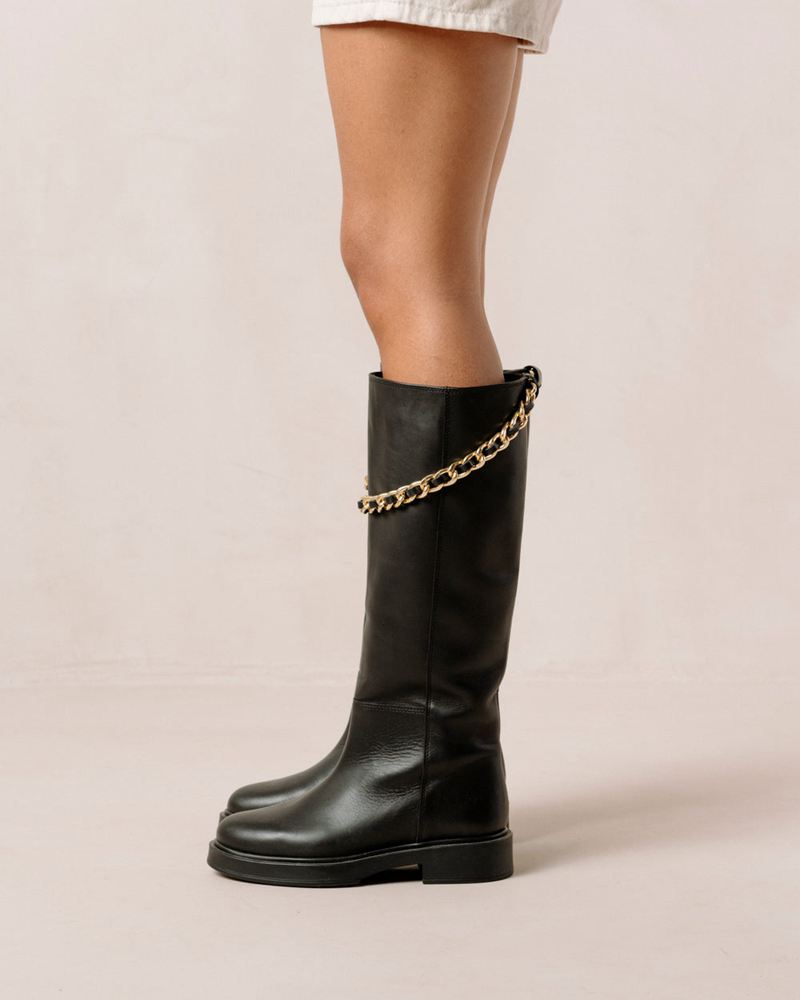 Black Alohas Pier Leather Women's Knee-High Boots | MVHLN8679