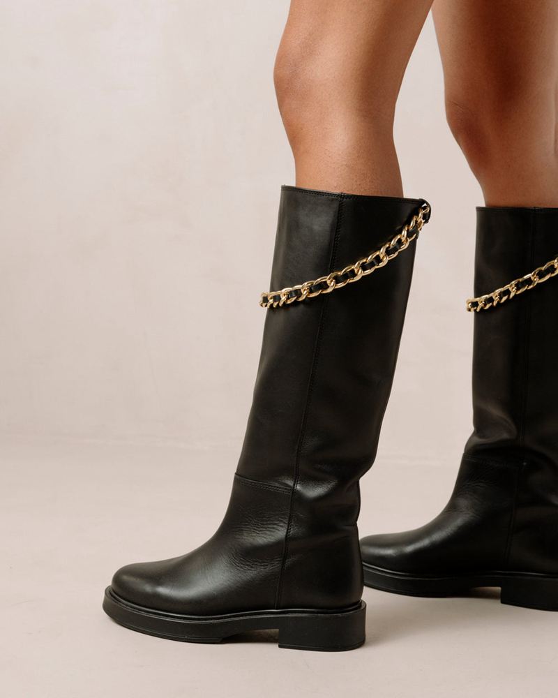 Black Alohas Pier Leather Women's Knee-High Boots | MVHLN8679