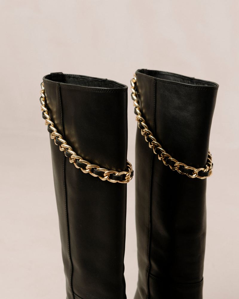 Black Alohas Pier Leather Women's Knee-High Boots | MVHLN8679