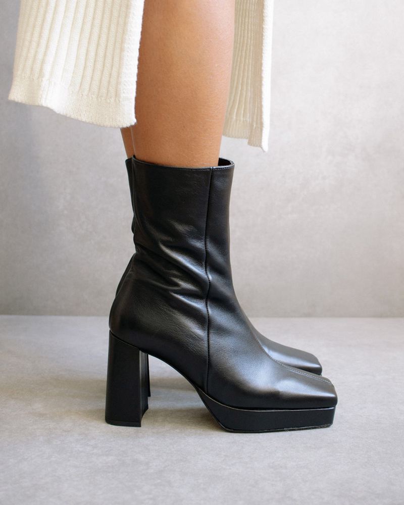 Black Alohas Rocklin Leather Women's Ankle Boots | HSQZP4097