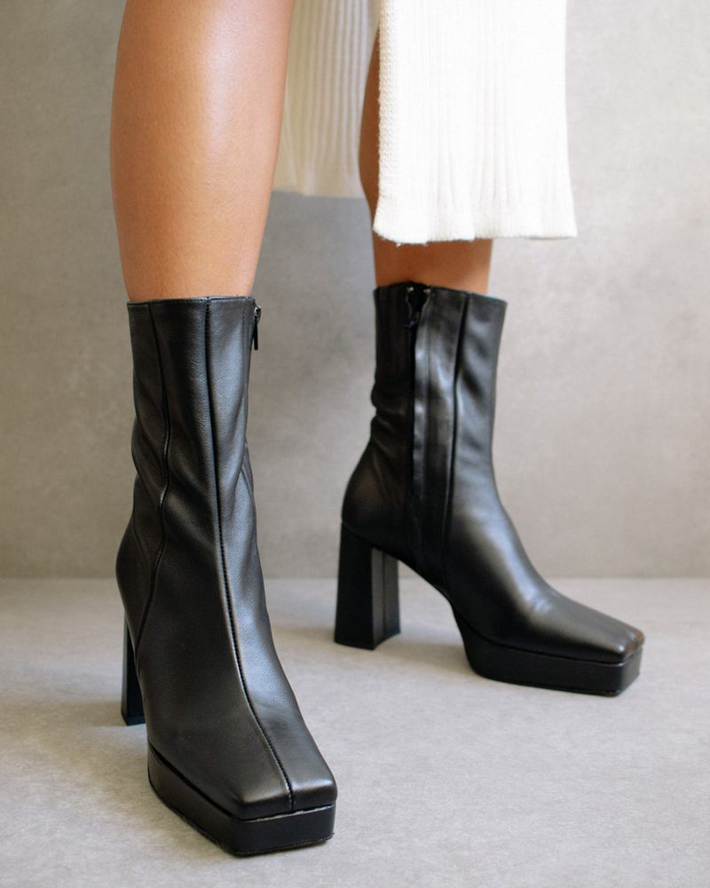 Black Alohas Rocklin Leather Women's Ankle Boots | HSQZP4097