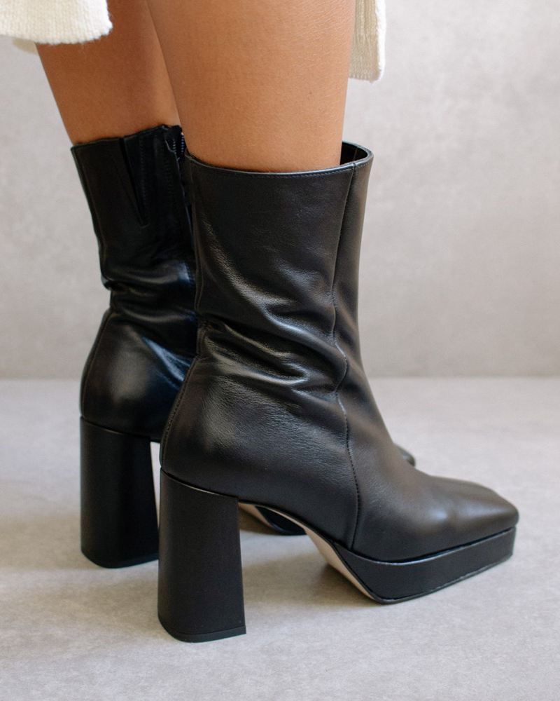 Black Alohas Rocklin Leather Women's Ankle Boots | HSQZP4097