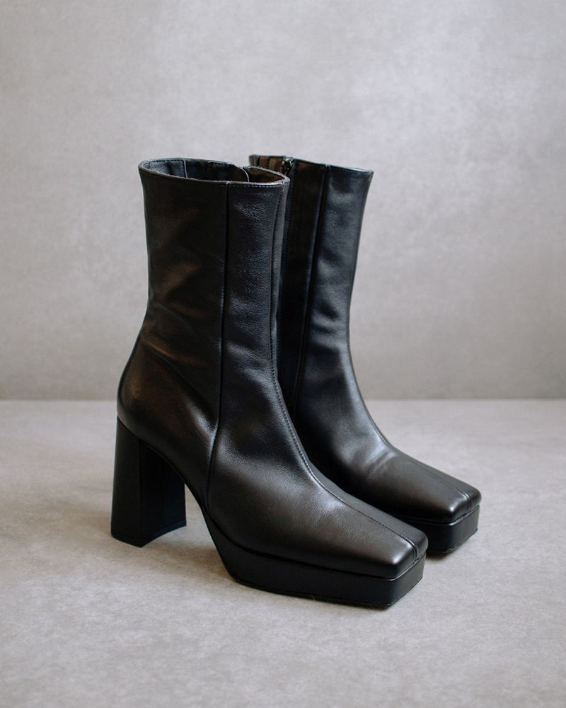 Black Alohas Rocklin Leather Women's Ankle Boots | HSQZP4097