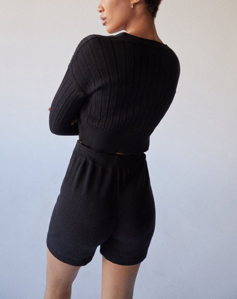 Black Alohas Roomy Knit Women's Shorts | NSKFX2965