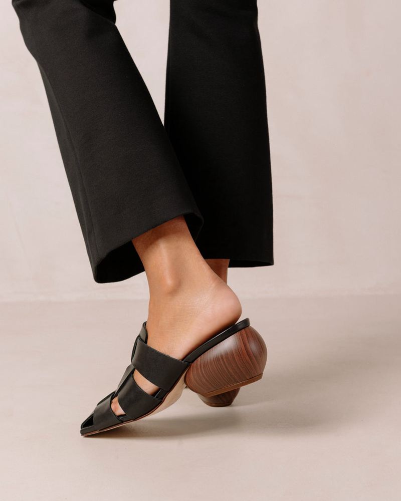 Black Alohas Ruby Leather Women's Mules | QODLS8139