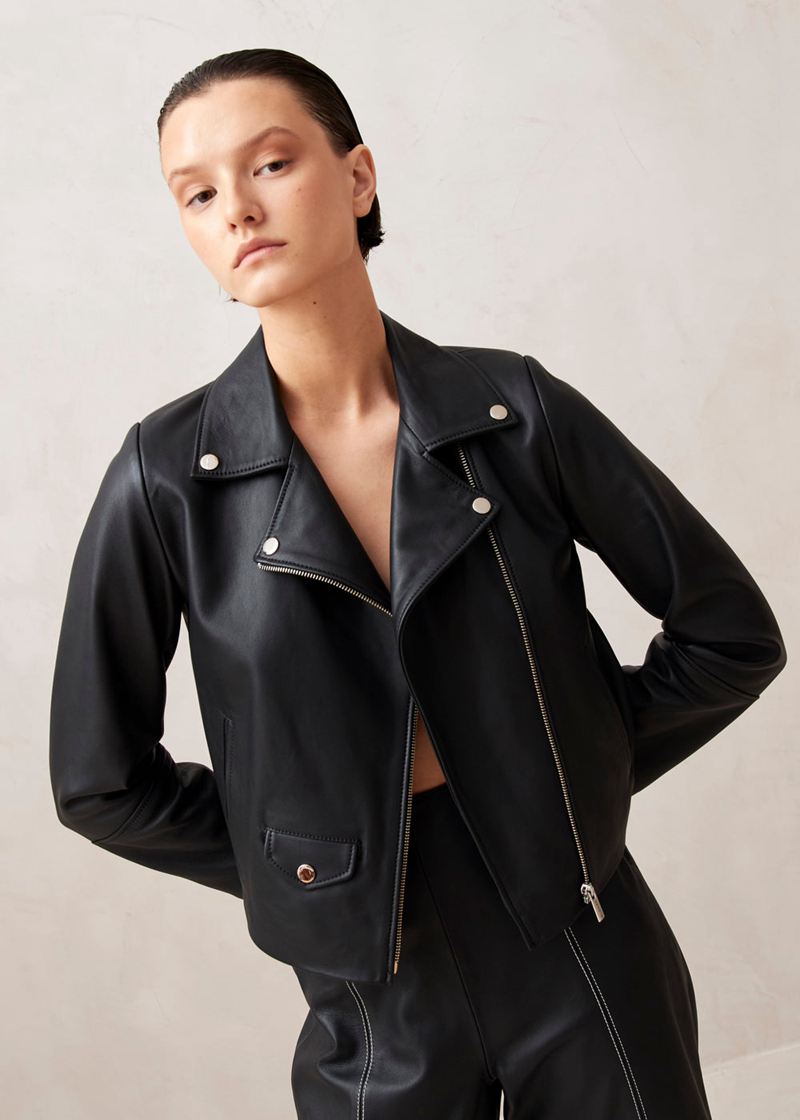 Black Alohas Tours Leather Women's Jackets | BUJWN5347