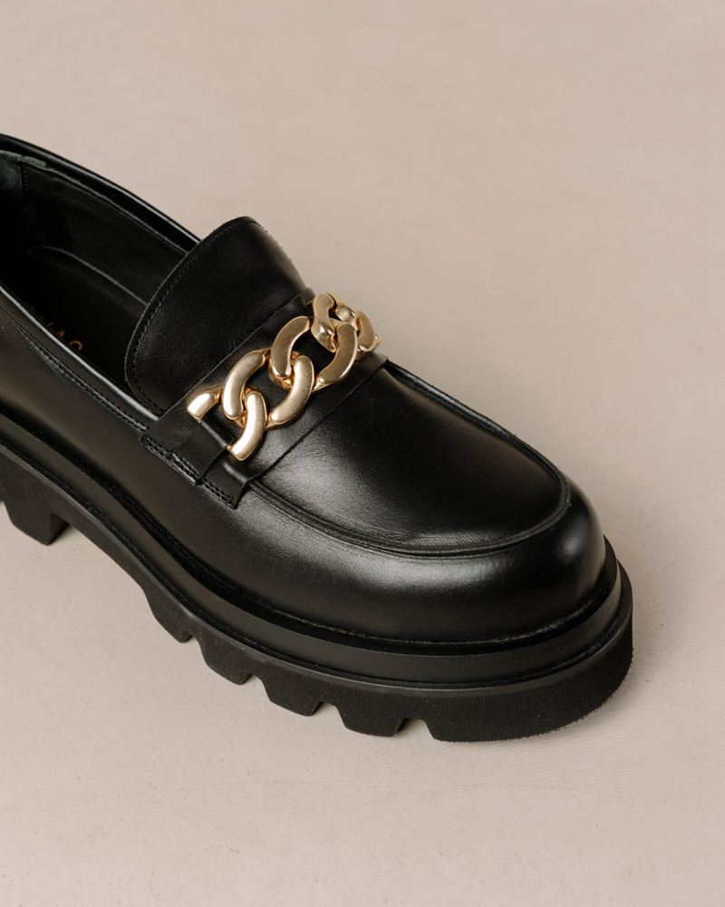 Black Alohas Track Leather Women's Loafers | YITPH8146