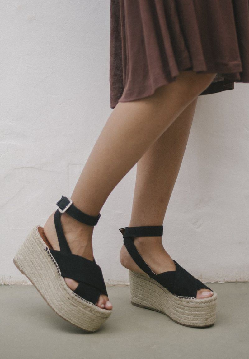 Black Alohas Vegas Linen Women's Espadrilles | SOXHQ8036