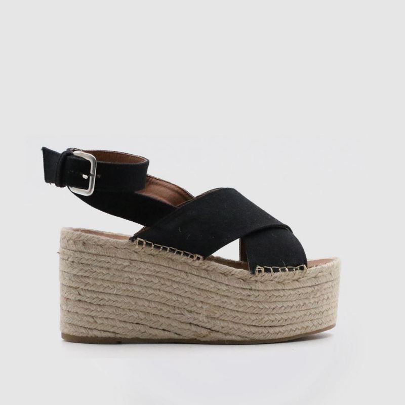 Black Alohas Vegas Linen Women's Espadrilles | SOXHQ8036