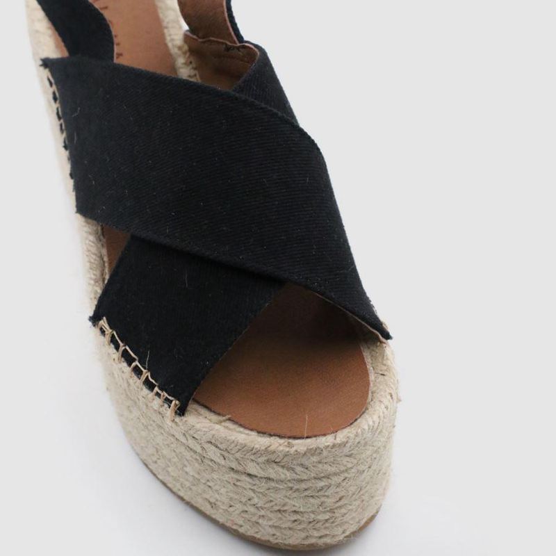 Black Alohas Vegas Linen Women's Espadrilles | SOXHQ8036