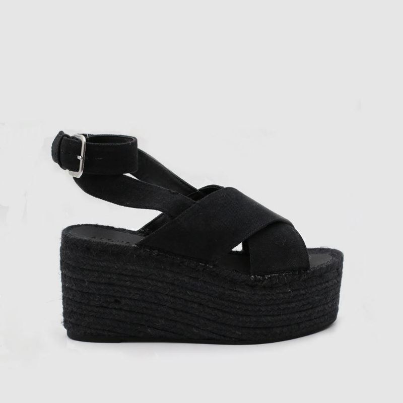 Black Alohas Vegas Linen Women's Espadrilles | YEBKA1647