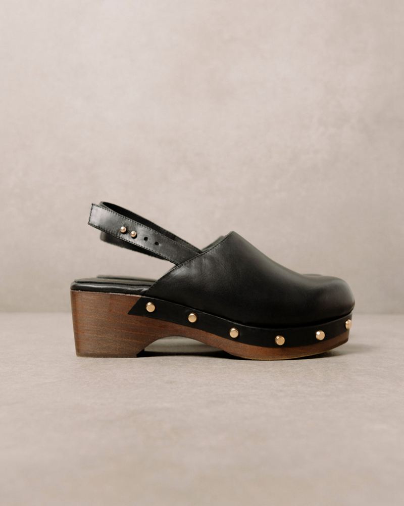 Black Alohas Vinyl Leather Women's Mules | SFGMZ5196