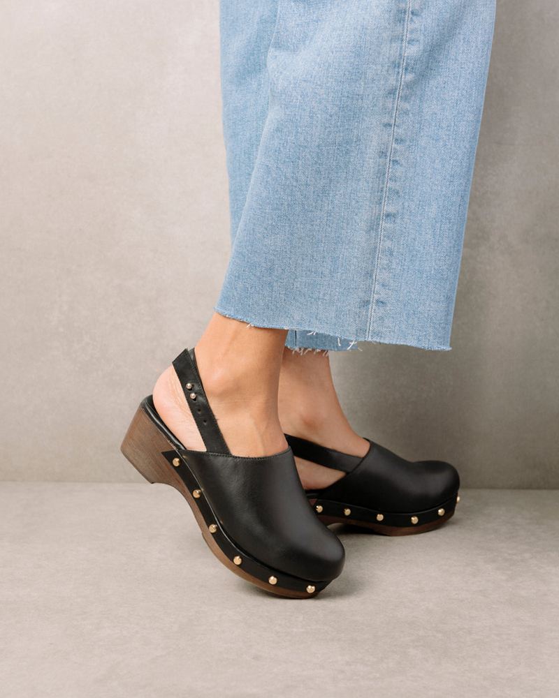 Black Alohas Vinyl Leather Women's Mules | SFGMZ5196