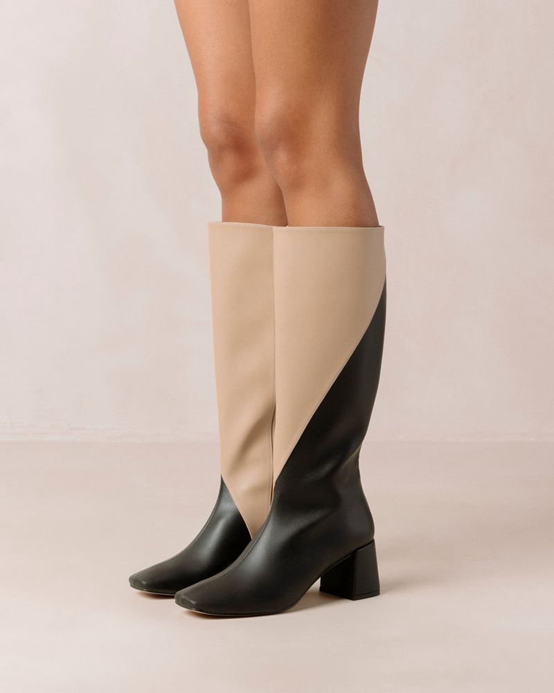 Black/Beige Alohas Chalk Vegan Leather Women's Knee-High Boots | JREBQ3452