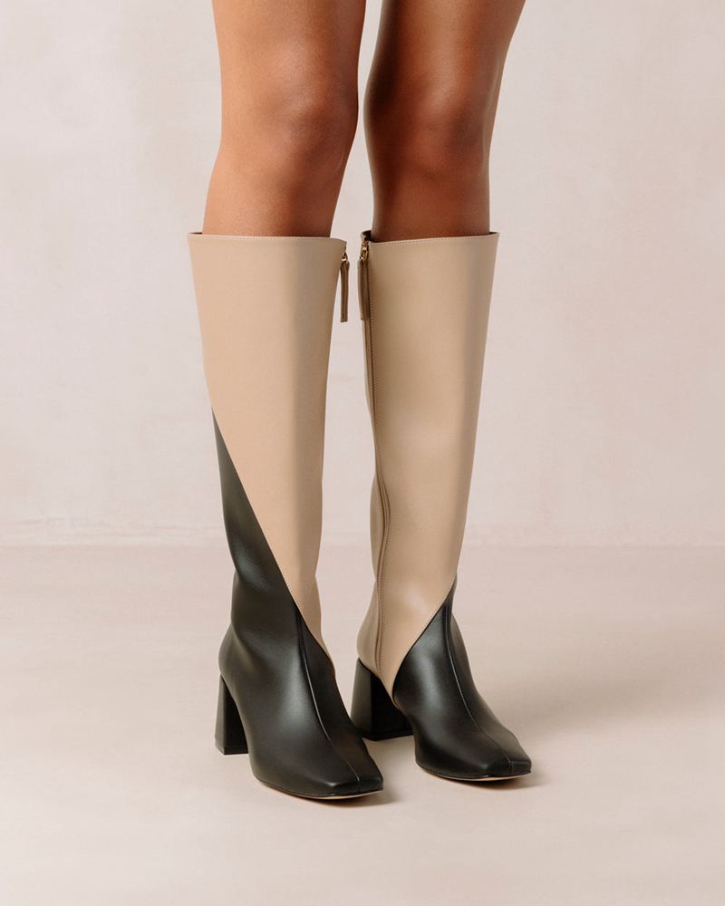 Black/Beige Alohas Chalk Vegan Leather Women's Knee-High Boots | JREBQ3452