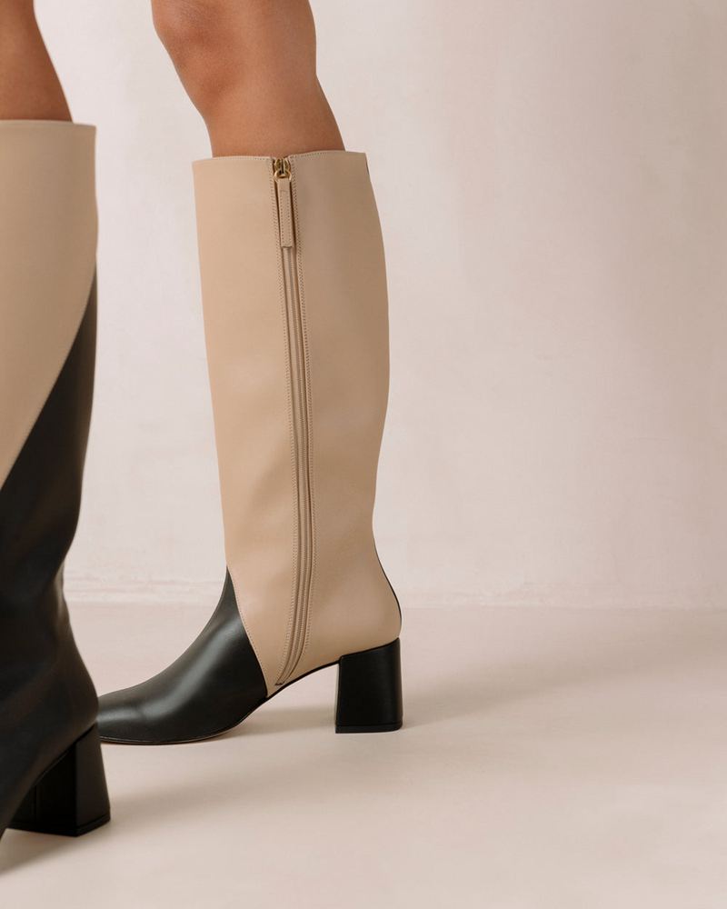 Black/Beige Alohas Chalk Vegan Leather Women's Knee-High Boots | JREBQ3452