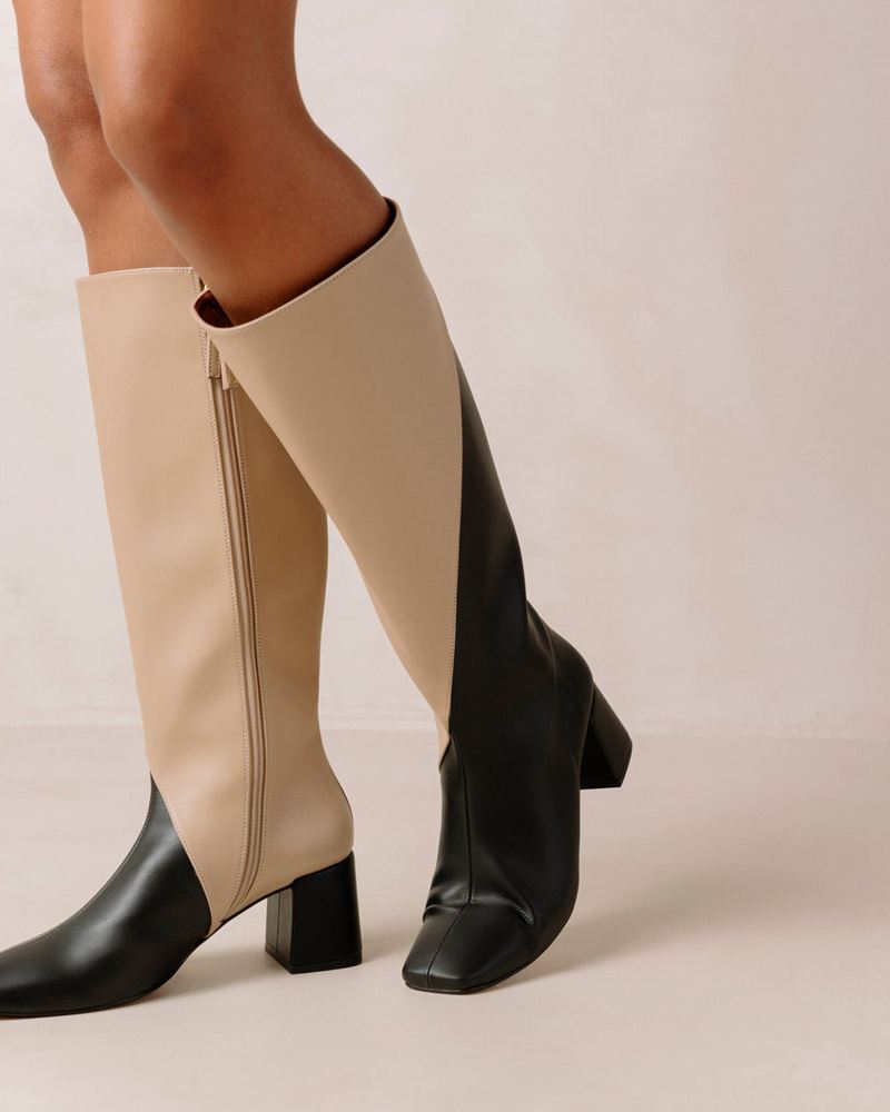 Black/Beige Alohas Chalk Vegan Leather Women's Knee-High Boots | JREBQ3452